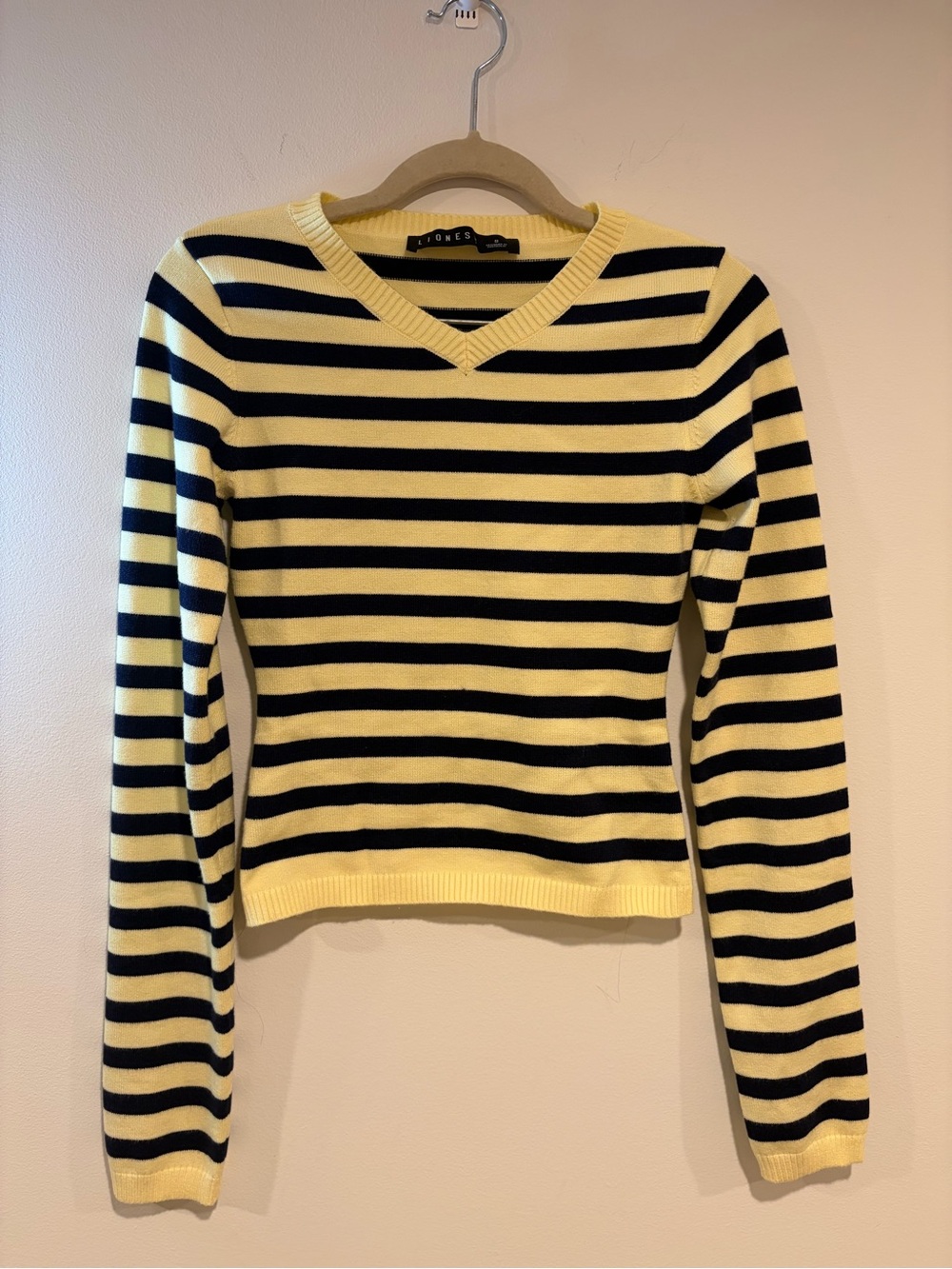 Lioness yellow and navy  Striped V-Neck Sweater and shorts set